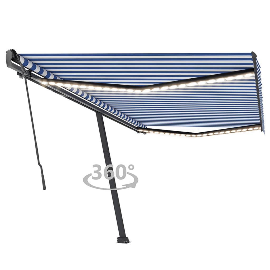 Vidaxl Luifel manuell ausziehbar mit LED 500x350 cm blau und weiß