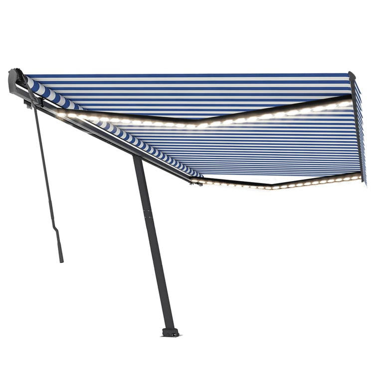 Vidaxl Luifel manuell ausziehbar mit LED 500x350 cm blau und weiß