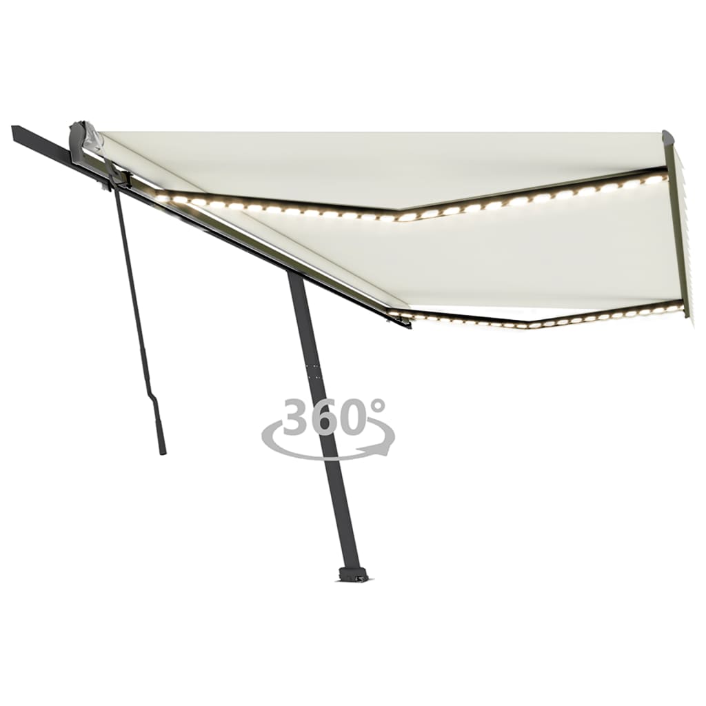 Vidaxl luifel manuell ausziehbar mit LED 500x350 cm cremefarben