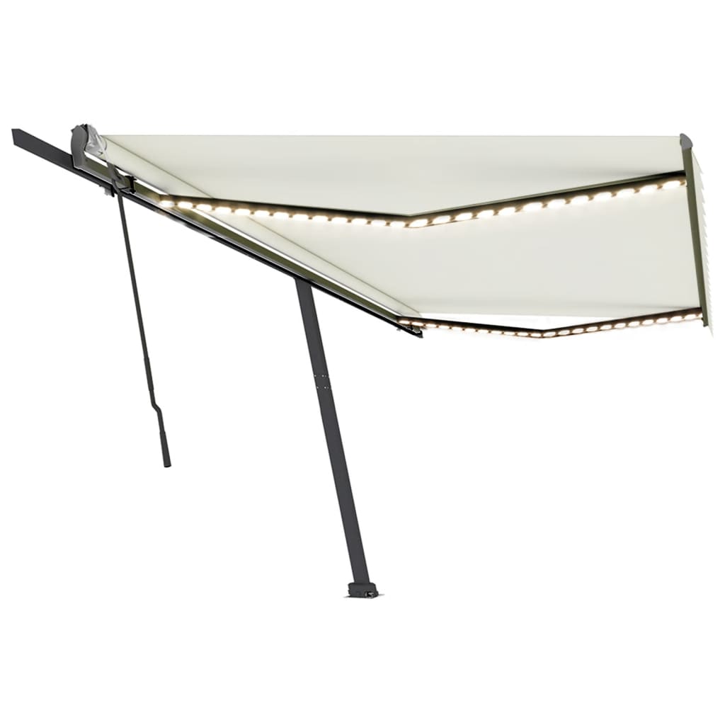 Vidaxl luifel manuell ausziehbar mit LED 500x350 cm cremefarben