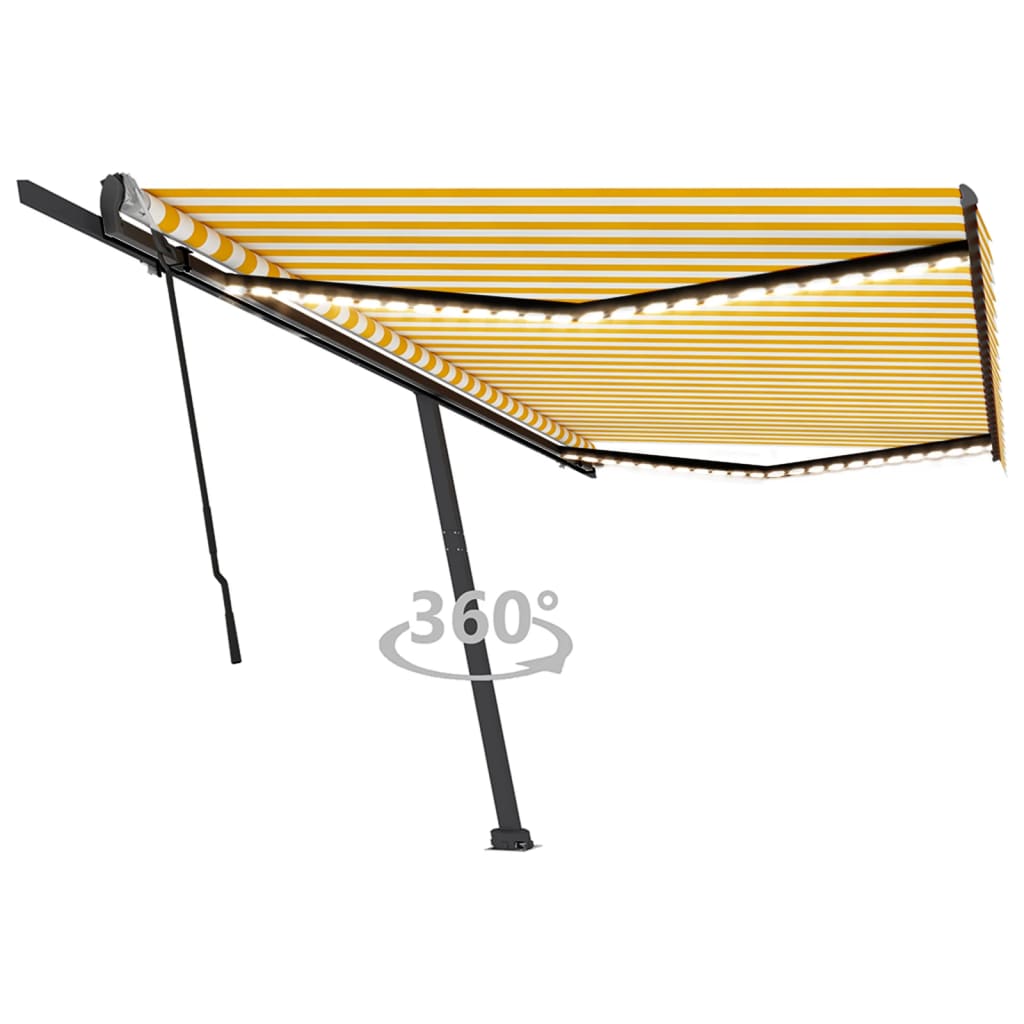 Vidaxl luifel manuell ausziehbar mit LED 500x350 cm gelb und weiß