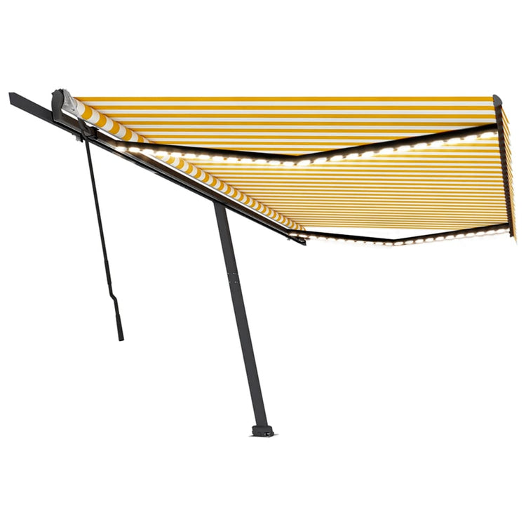 Vidaxl luifel manuell ausziehbar mit LED 500x350 cm gelb und weiß