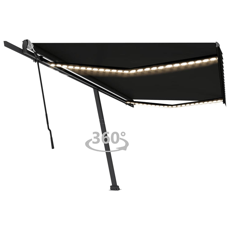 Vidaxl luifel manuell ausziehbar mit LED 500x350 cm Anthrazitfarbe