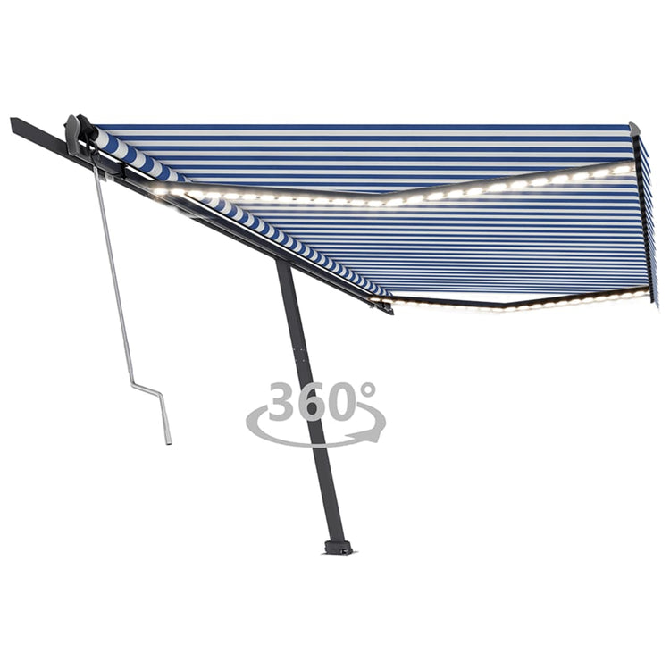 Vidaxl Luifel Automatik mit LED- und Windsensor 500x350 cm blau weiß