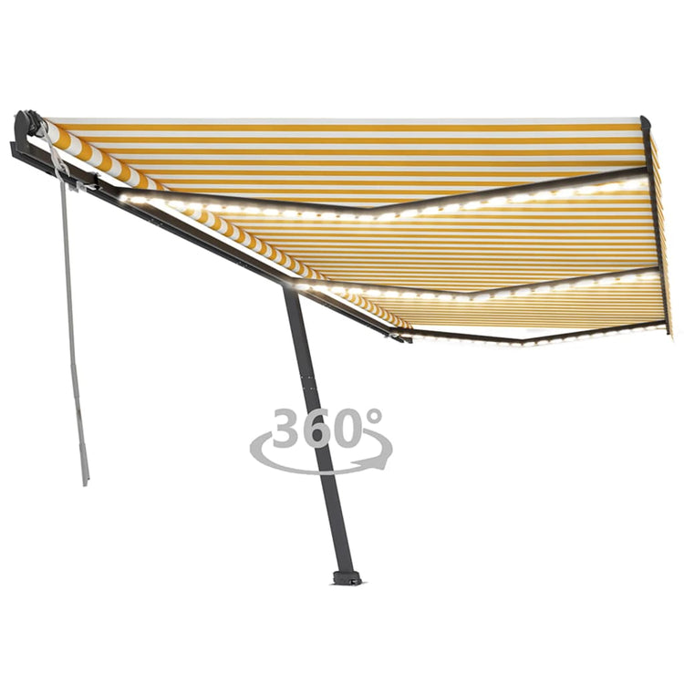 Vidaxl Luifel manuell ausziehbar mit LED 600x350 cm gelb und weiß