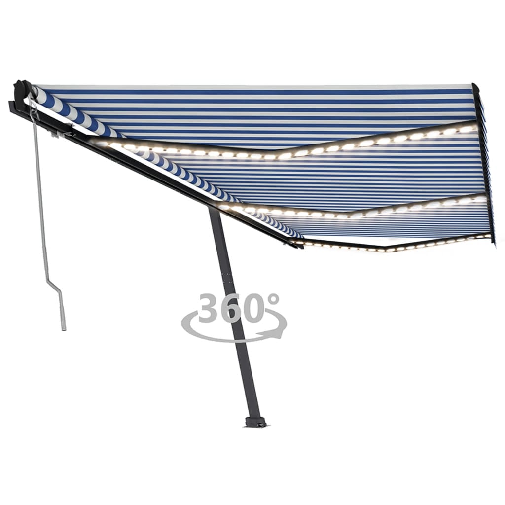 Vidaxl Luifel Automatik mit LED- und Windsensor 600x350 cm blau weiß