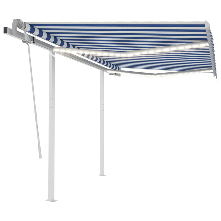 Vidaxl luifel manuell ausziehbar mit LED 3,5x2,5 m blau und weiß