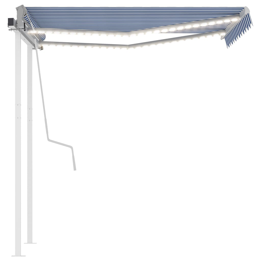 Vidaxl luifel manuell ausziehbar mit LED 3,5x2,5 m blau und weiß