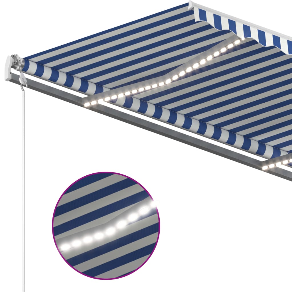 Vidaxl luifel manuell ausziehbar mit LED 3,5x2,5 m blau und weiß