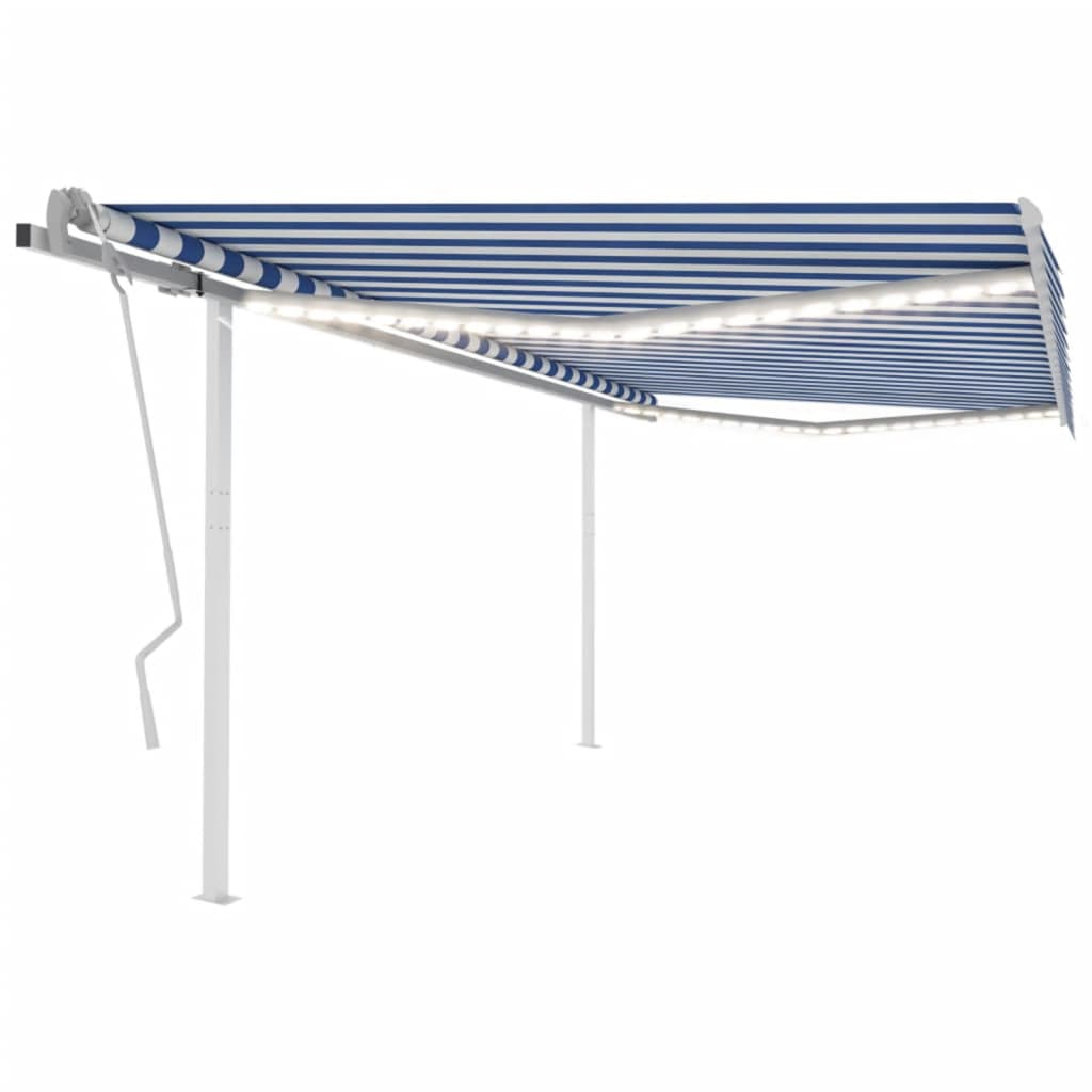 Vidaxl luifel manuell ausziehbar mit LED 4,5x3 m blau und weiß