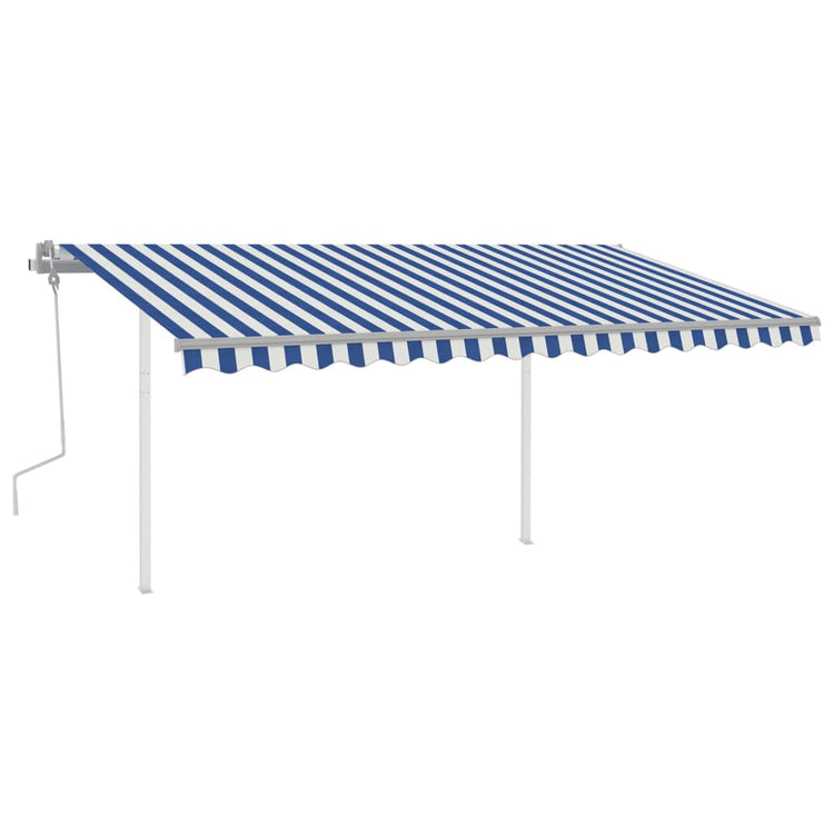 Vidaxl luifel manuell ausziehbar mit Posts 4,5x3,5 m blau und weiß