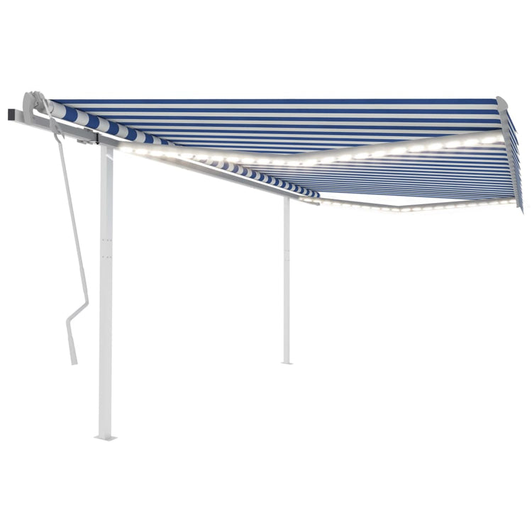 Vidaxl luifel manuell ausziehbar mit LED 4,5x3,5 m blau und weiß