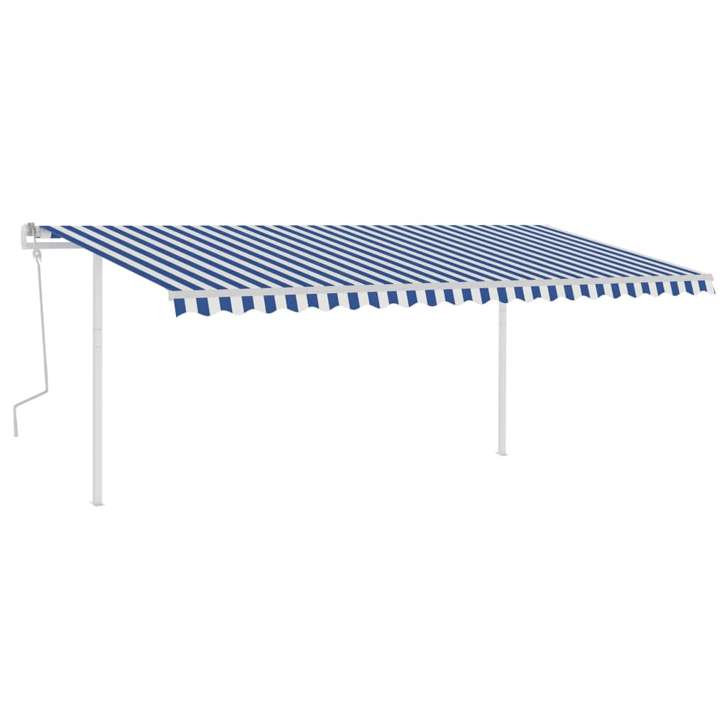 Vidaxl luifel mit den Posts 5x3,5 m blau und weiß manuell ausziehbar