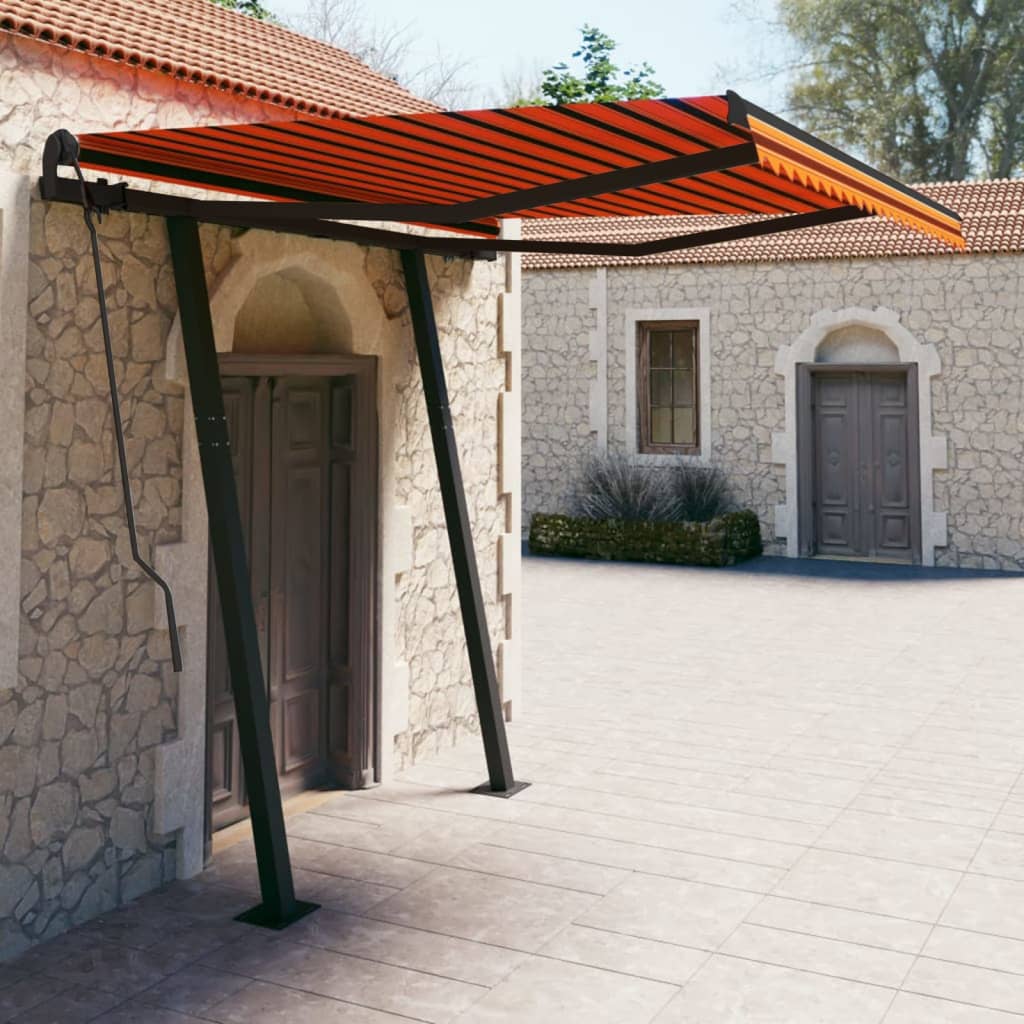 Vidaxl luifel mit Posts 3x2,5 m orange und braun manuell ausziehbar