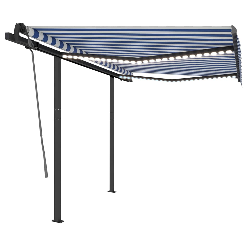 Vidaxl luifel manuell ausziehbar mit LED 3,5x2,5 m blau und weiß
