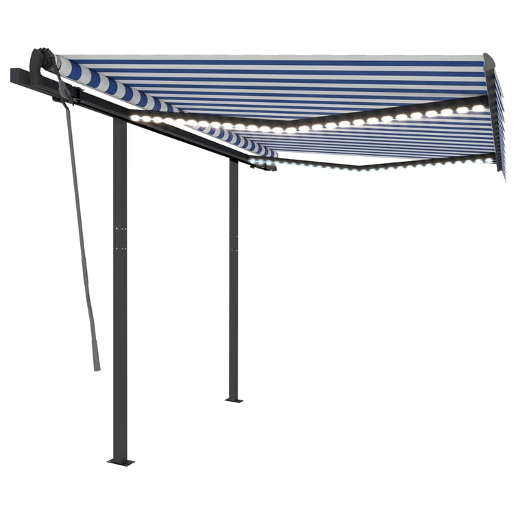 Vidaxl luifel manuell ausziehbar mit LED 3,5x2,5 m blau und weiß