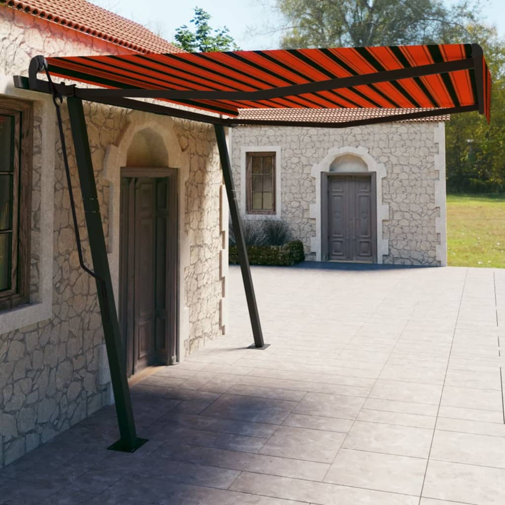 Vidaxl luifel mit den Posts 4x3 m orange und braun manuell ausziehbar