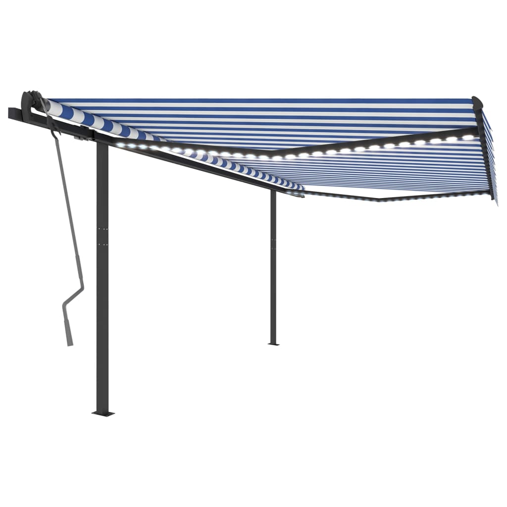 Vidaxl Luifel manuell ausziehbar mit LED 4x3 m blau und weiß
