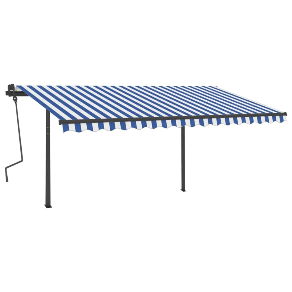 Vidaxl luifel manuell ausziehbar mit Posts 4x3,5 m blau und weiß