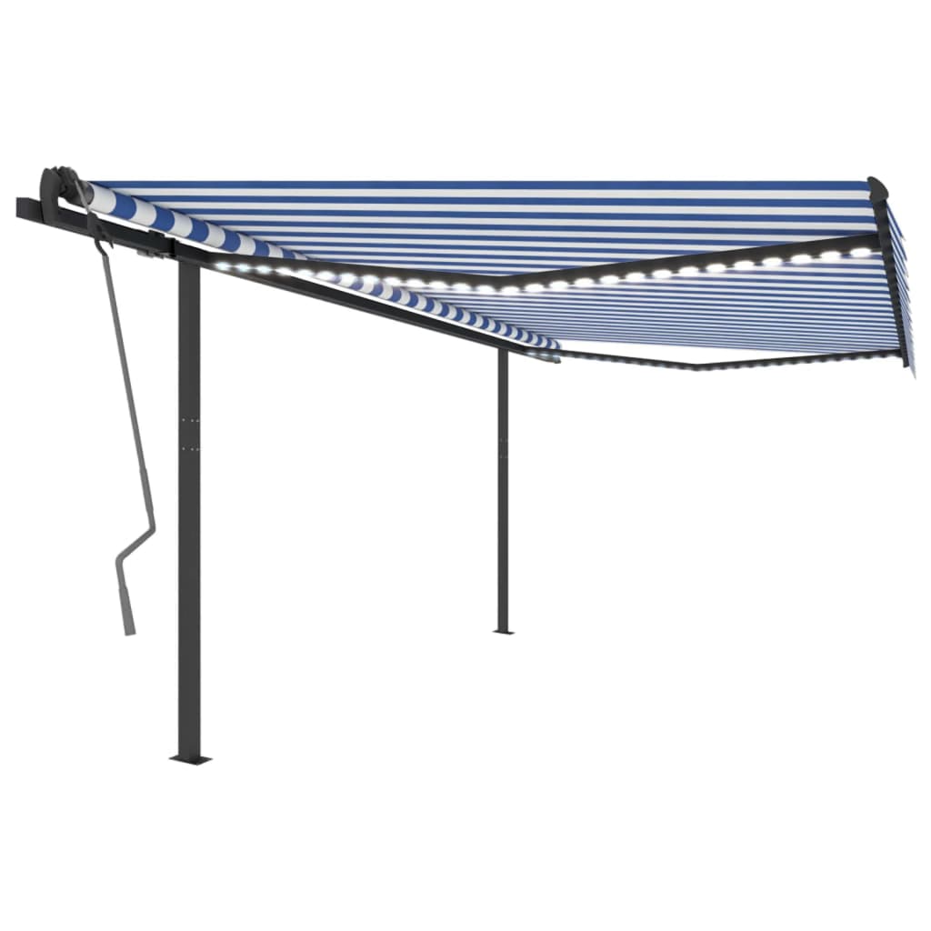Vidaxl Luifel manuell ausziehbar mit LED 4x3,5 m blau und weiß