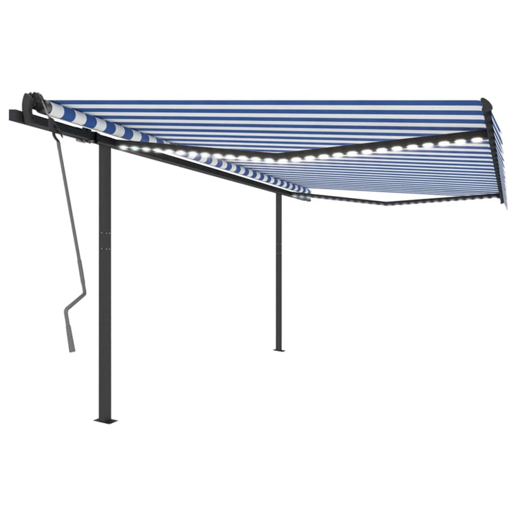 Vidaxl Luifel manuell ausziehbar mit LED 4x3,5 m blau und weiß