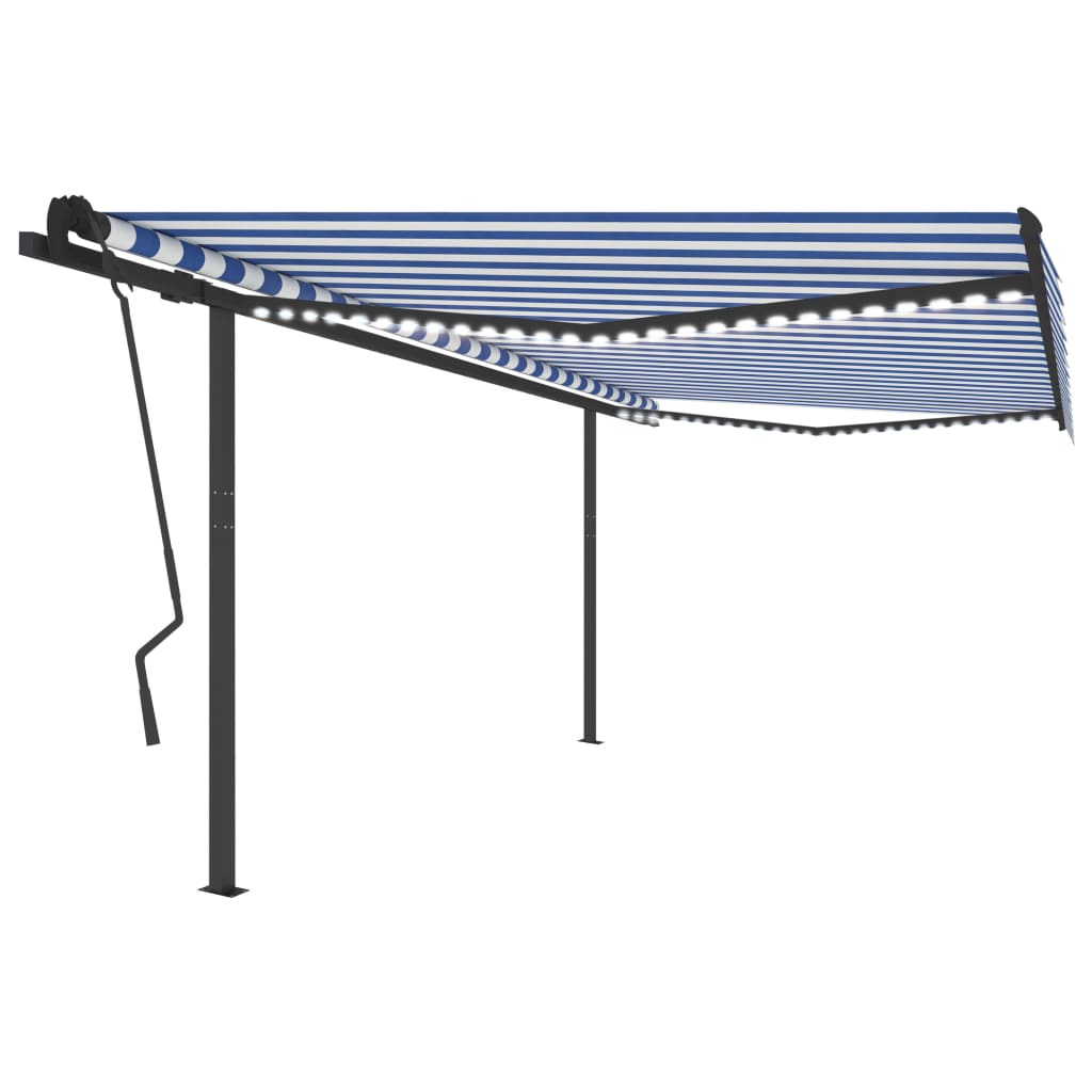 Vidaxl luifel manuell ausziehbar mit LED 4,5x3,5 m blau und weiß