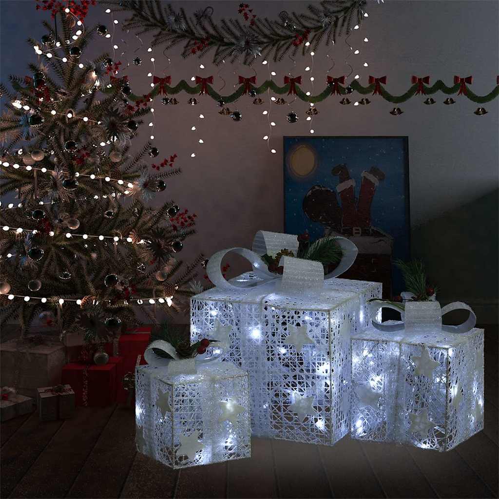 Vidaxl Weihnachtsdekoration Geschenkboxen 3 Stcs innen Außen Weiß