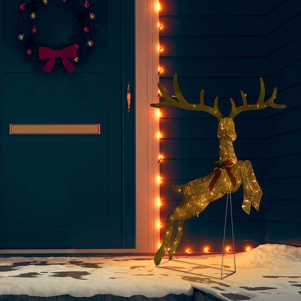 Vidaxl Weihnachtsdekorationen fliegende Rentiere warme weiße 120 LEDs Goldfarbe