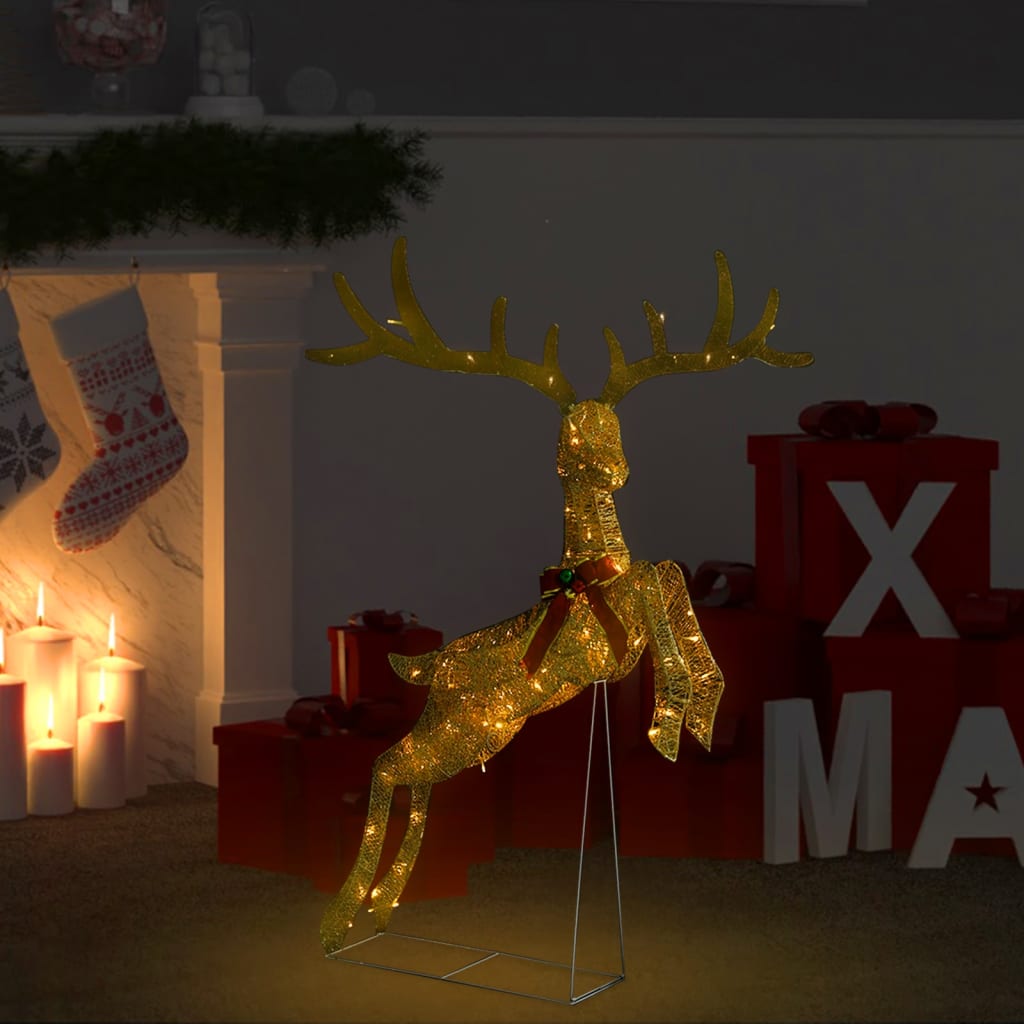 Vidaxl Weihnachtsdekorationen fliegende Rentiere warme weiße 120 LEDs Goldfarbe
