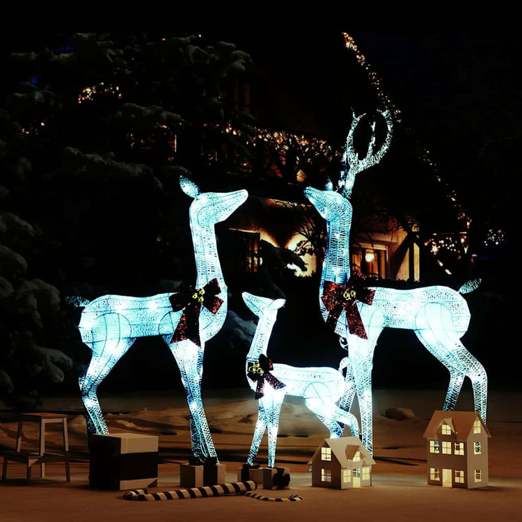 Vidaxl Weihnachtsdekorationen Rentierfamilie 201 LEDs Weiß und Silberfarben