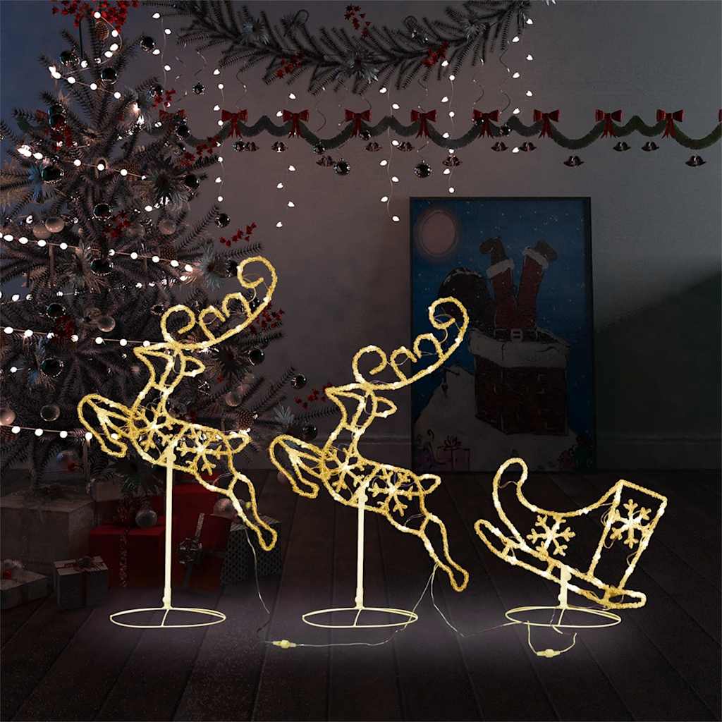 VIDAXL Weihnachtsdekoration Rentier und Schlitten 260x21x87 cm Acryl warmes Weiß