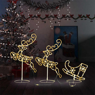 VIDAXL Weihnachtsdekoration Rentier und Schlitten 260x21x87 cm Acryl warmes Weiß