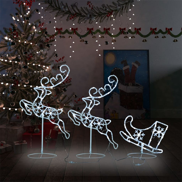 VIDAXL Weihnachtsdekoration Rentiere und Schlitten 260x21x87 cm Acrylkalt weiß