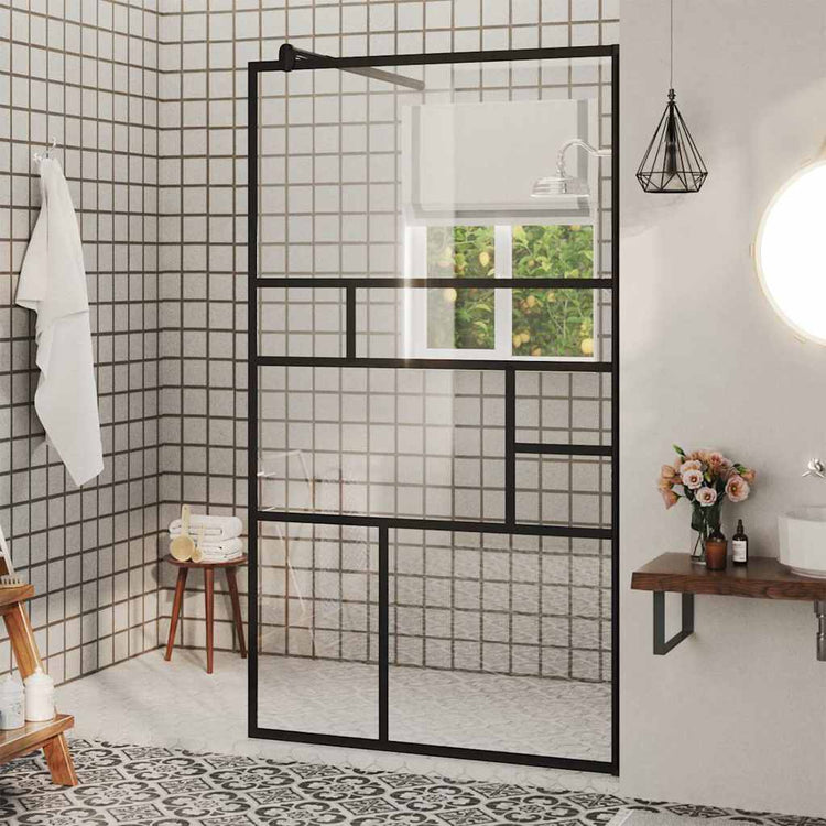 Vidaxl begehete Duschwand 90x195 cm ESG-Glas transparent und schwarz