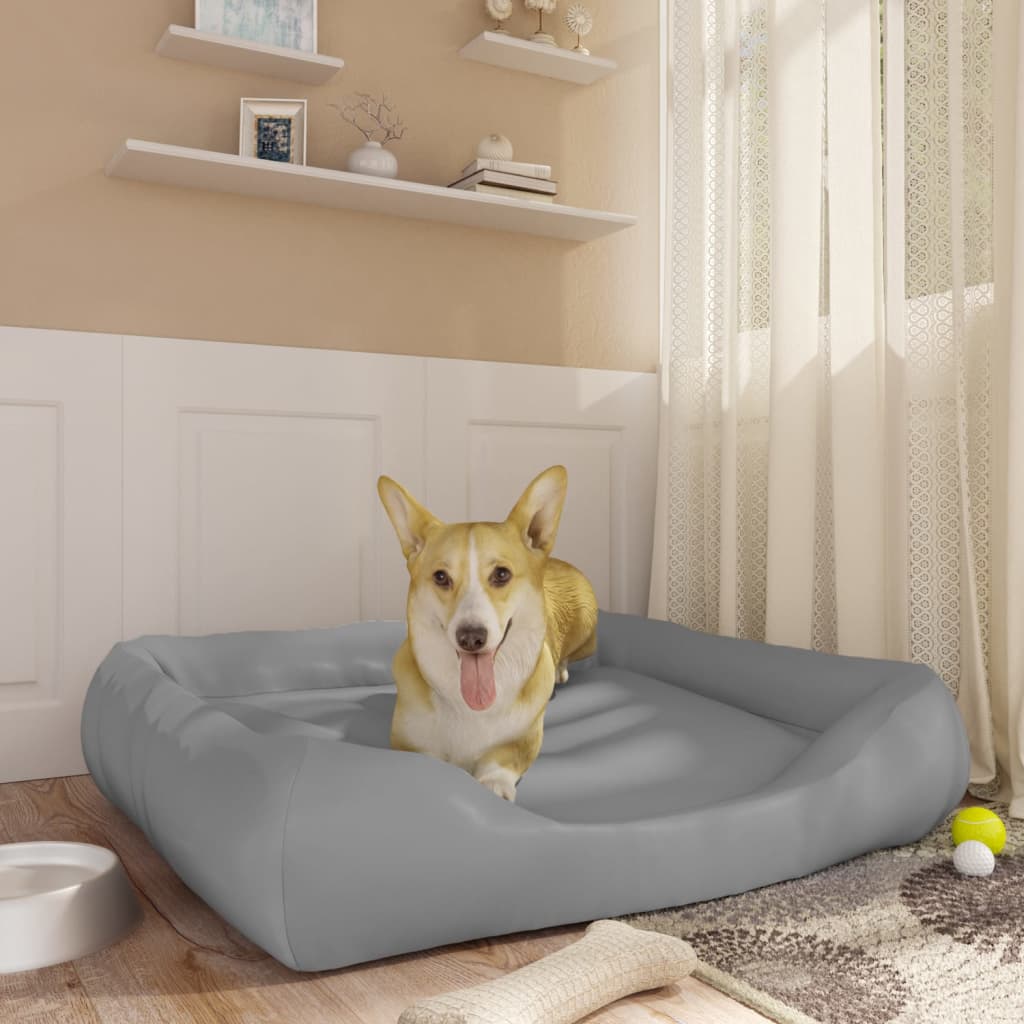 Vidaxl Hundekorb 80x68x23 cm künstliches Leder hellgrau