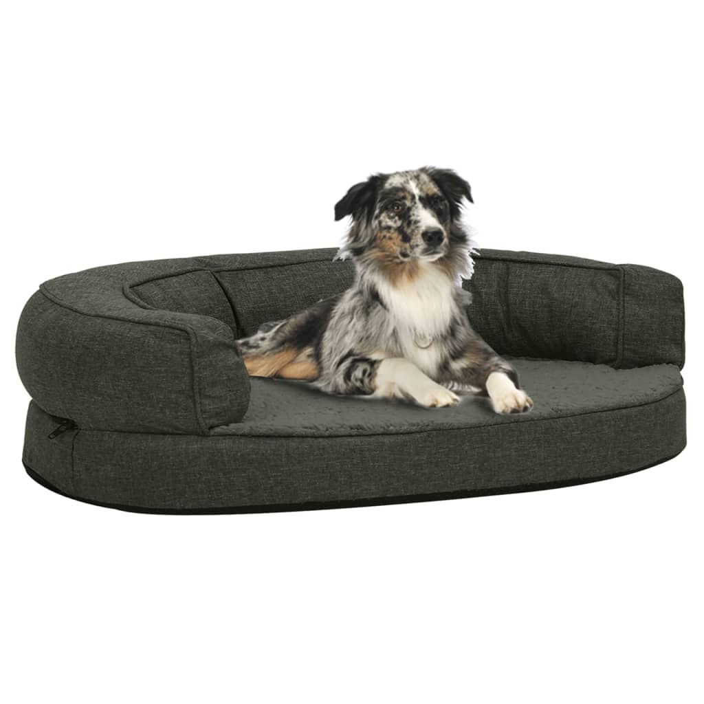 Vidaxl Hundebett Ergonomische Leinen-Look 75x53 cm Fleece dunkelgrau