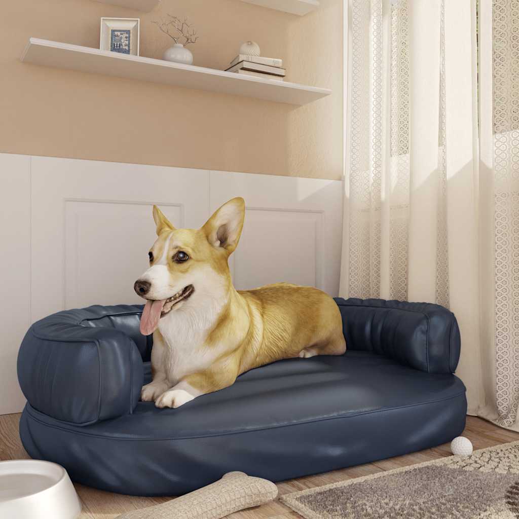 Vidaxl Hundkorb Ergonomischer Schaum 88x65 cm künstliches Leder dunkelblau