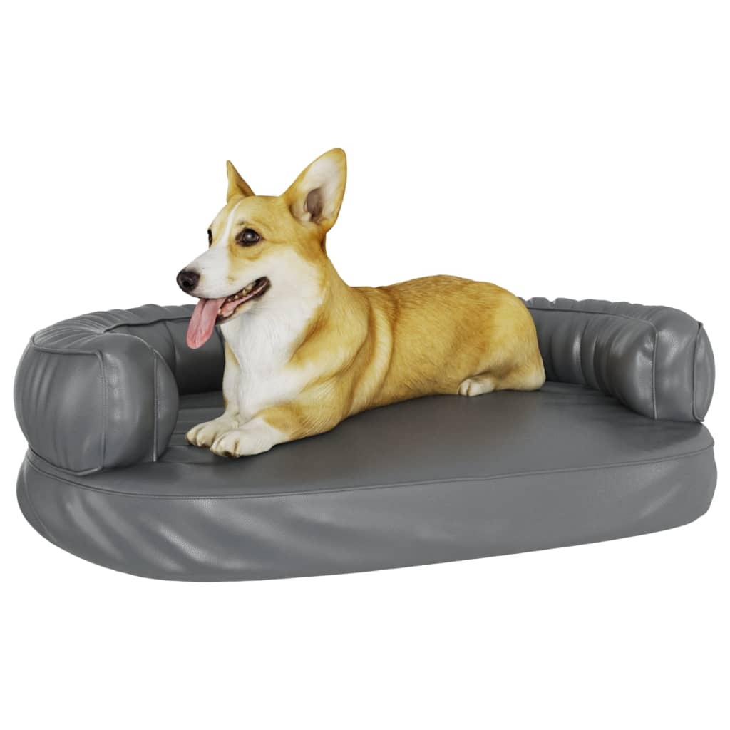Vidaxl Hundekorb mit ergonomischem Schaum 88x65 cm künstliches Ledergrau grau