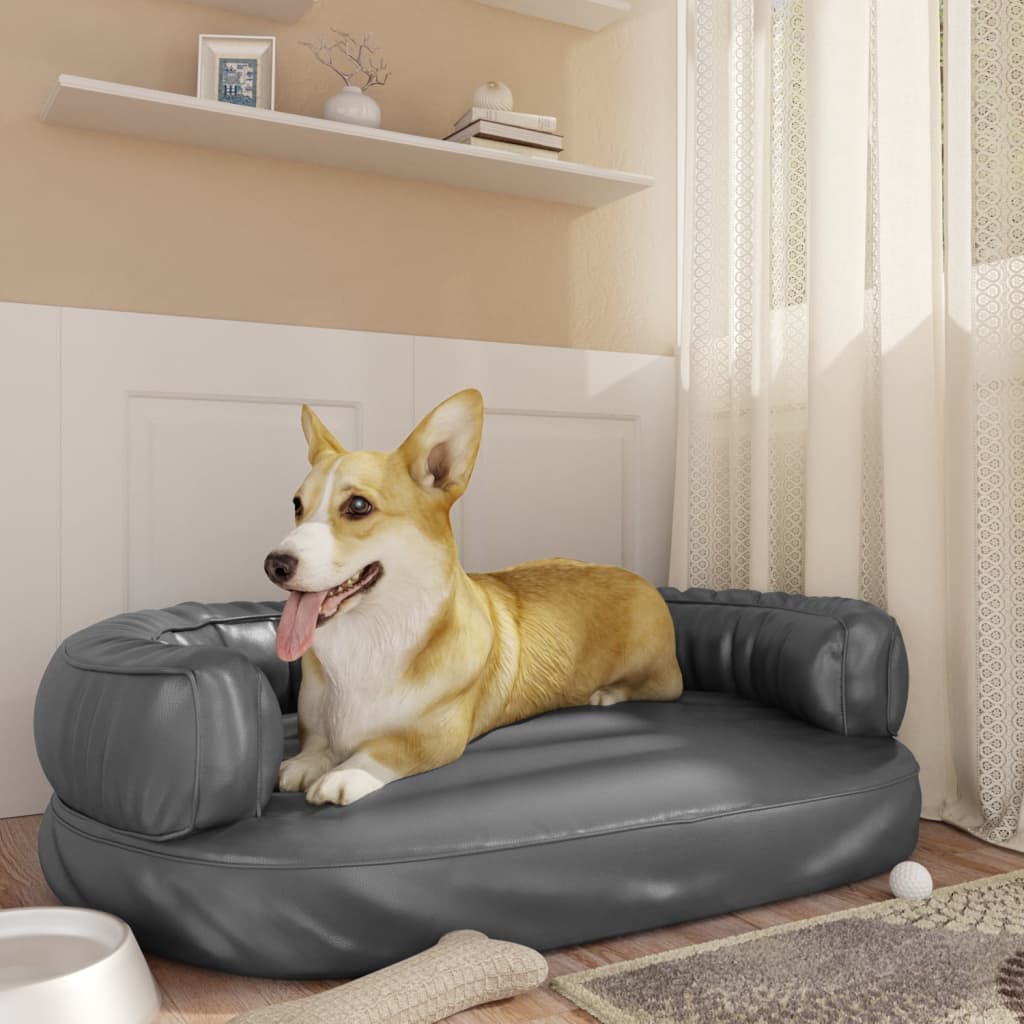 Vidaxl Hundekorb mit ergonomischem Schaum 88x65 cm künstliches Ledergrau grau