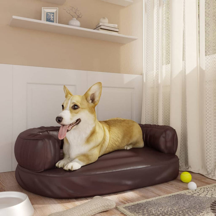 Vidaxl Hundekorb mit ergonomischem Schaum 60x42 cm künstliches Lederbraun