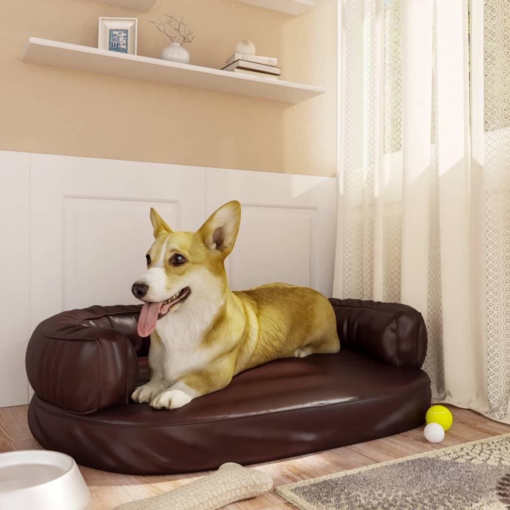 Vidaxl Hundekorb mit ergonomischem Schaum 75x53 cm künstliches Lederbraun