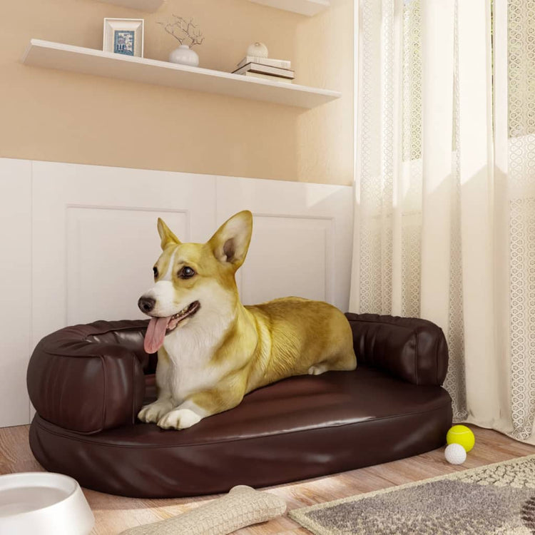 Vidaxl Hundekorb mit ergonomischem Schaum 75x53 cm künstliches Lederbraun