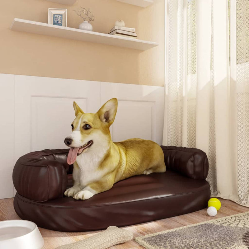 Vidaxl Hundekorb mit ergonomischem Schaum 75x53 cm künstliches Lederbraun