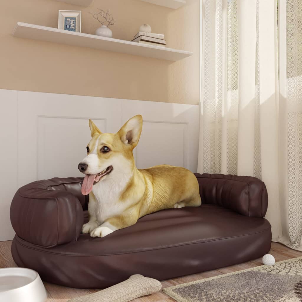 Vidaxl Hundkorb mit ergonomischem Schaum 88x65 cm künstliches Lederbraun