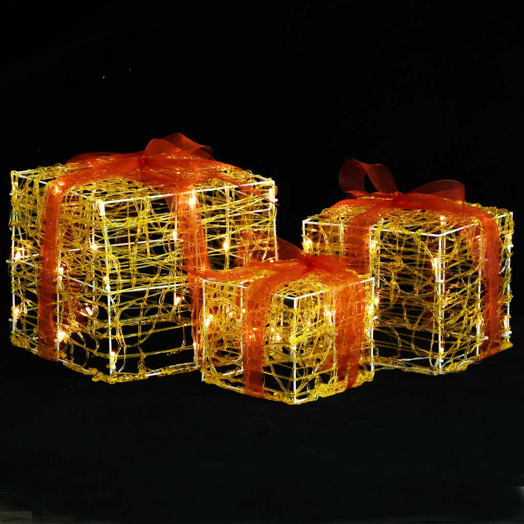 Vidaxl Weihnachtsbeleuchtung Geschenkboxen 3 St dekorative Acryl warmes Weiß