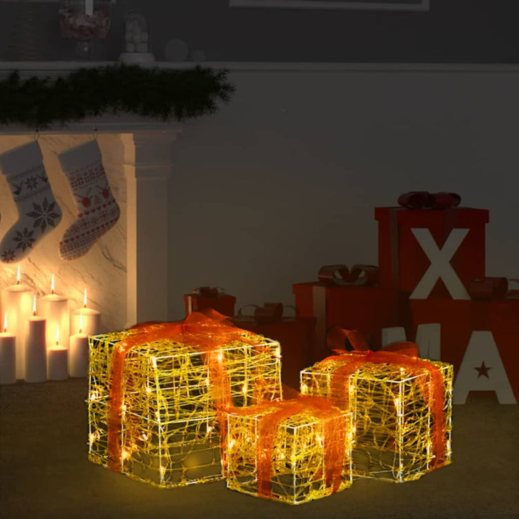 Vidaxl Weihnachtsbeleuchtung Geschenkboxen 3 St dekorative Acryl warmes Weiß