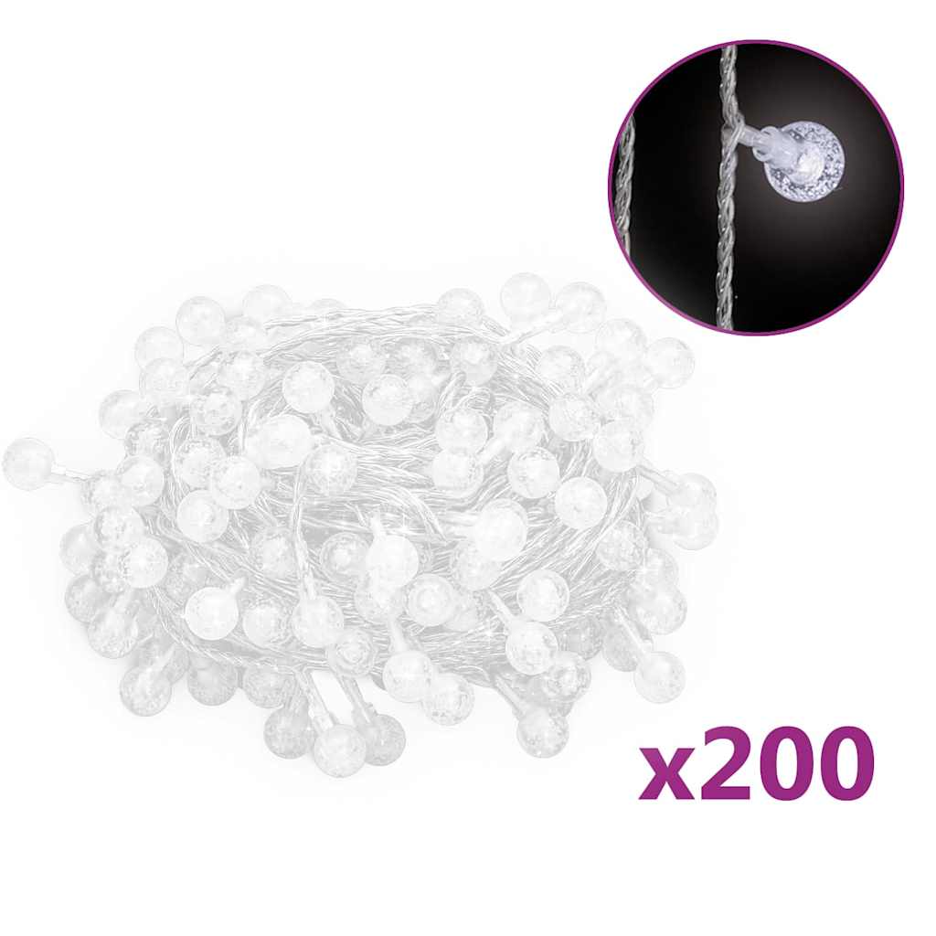 Vidaxl -Lichtkabel mit 200 LEDs 8 Funktionen kalt weiß 20 m