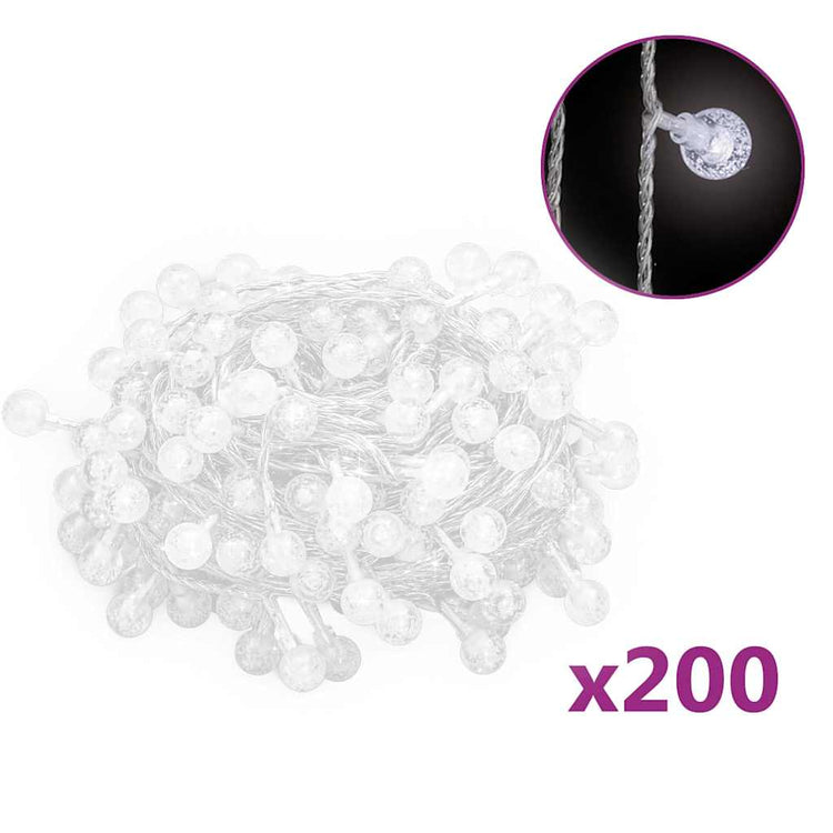 Vidaxl -Lichtkabel mit 200 LEDs 8 Funktionen kalt weiß 20 m