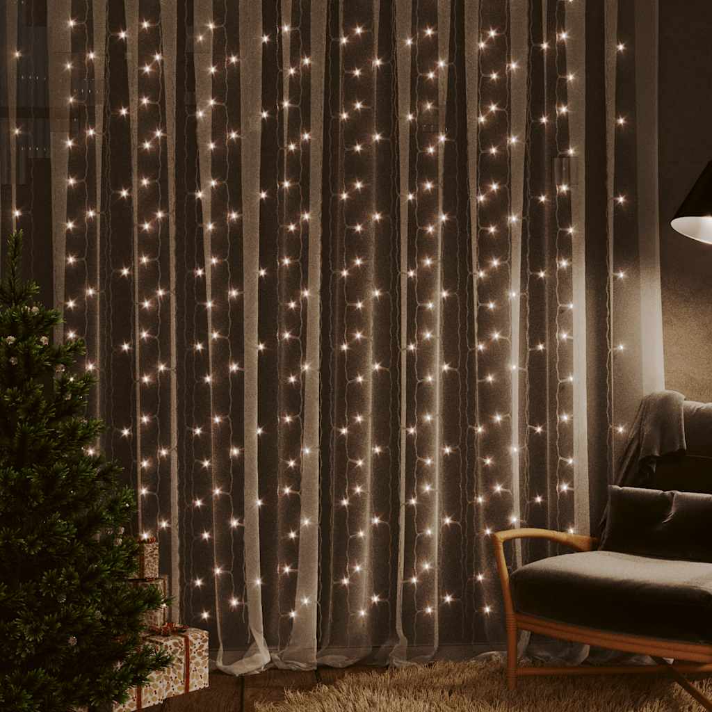 Vidaxl Light Cord Vorhang mit 300 LEDs und 8 Funktionen 3x3 M warmes Weiß
