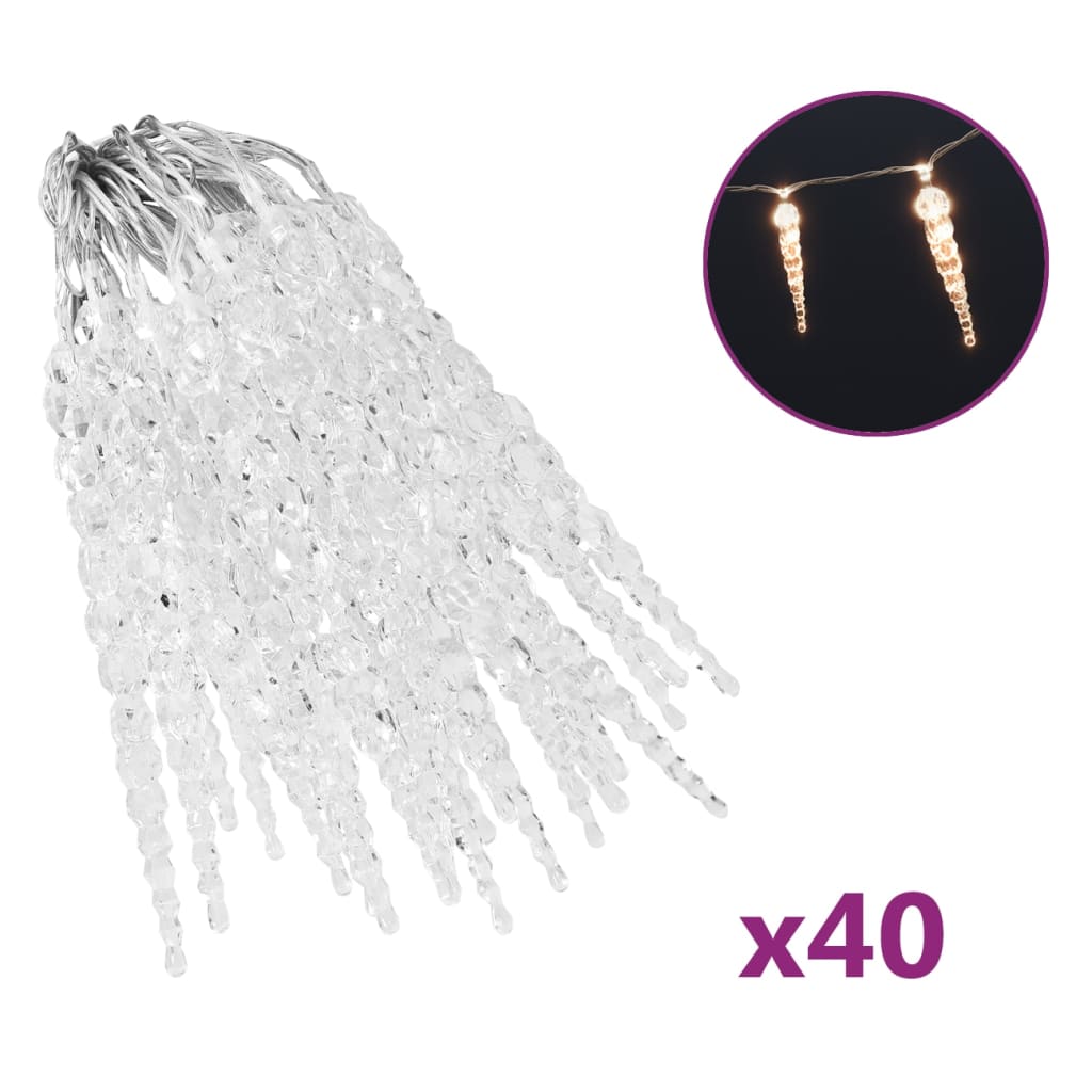 Vidaxl Weihnachtsbeleuchtung Eiskegel mit 40 LEDs Acryl warmes Weiß